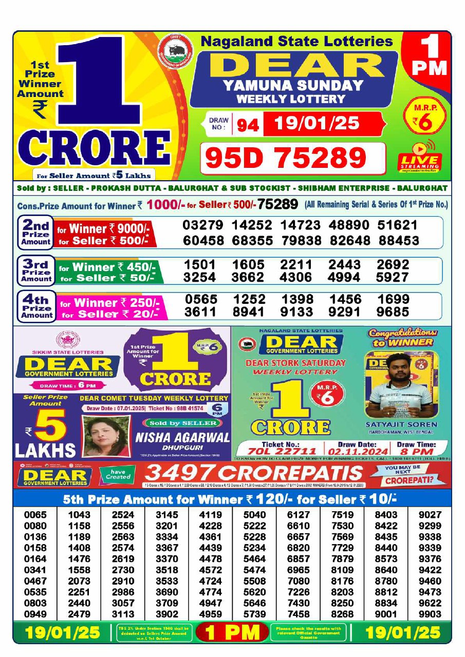 Lottery Sambad 1 PM Result