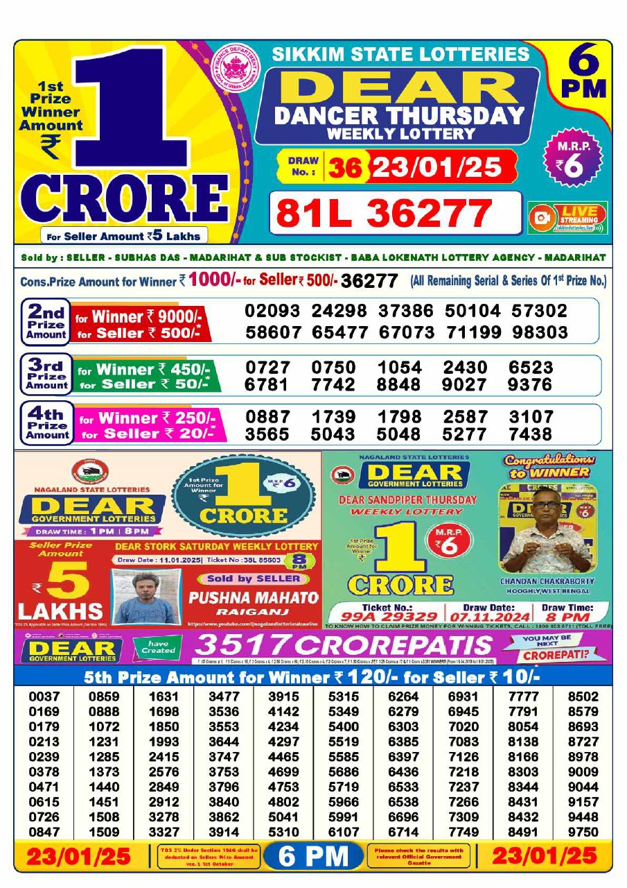 6 PM Lottery Result