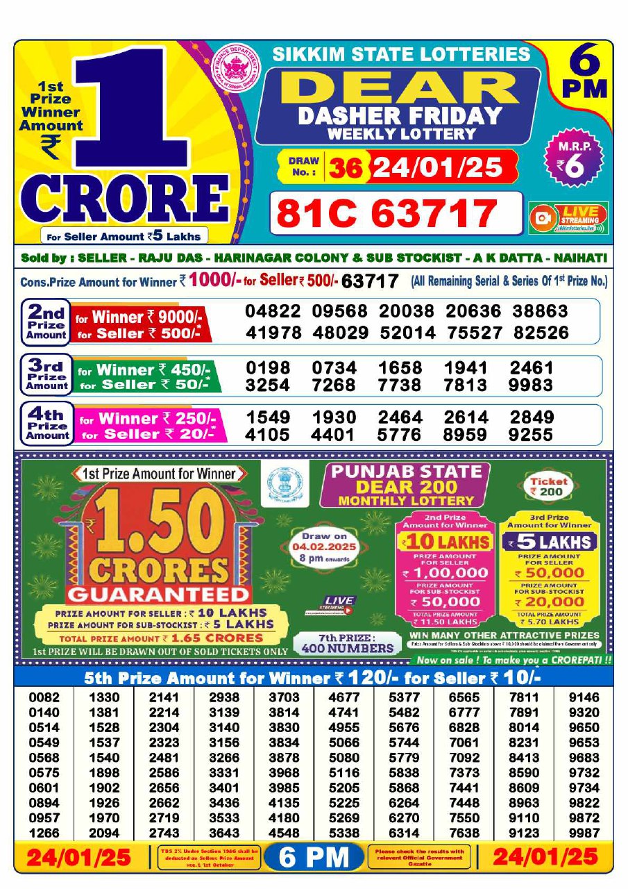 6 PM Lottery Result