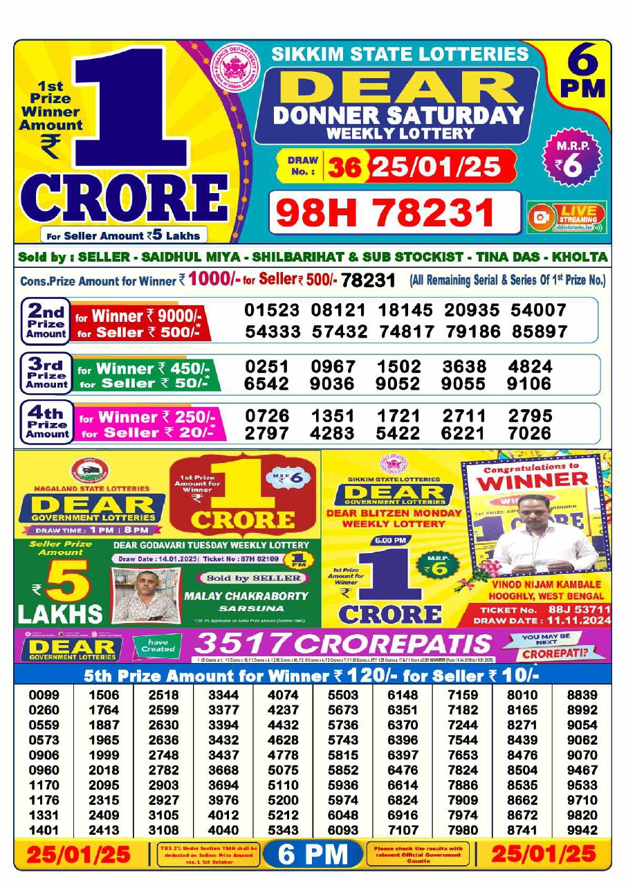 6 PM Lottery Result