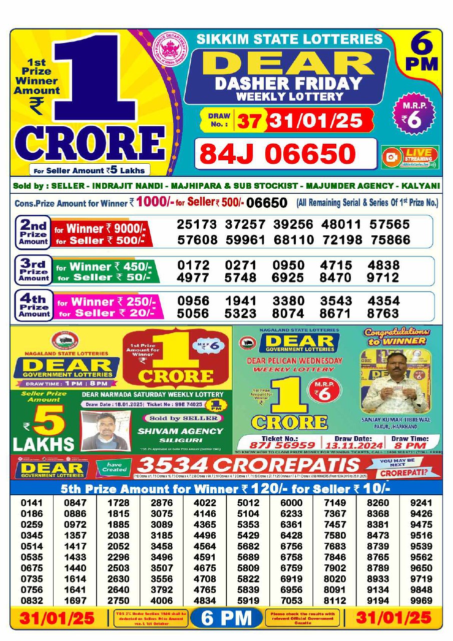 6 PM Lottery Result