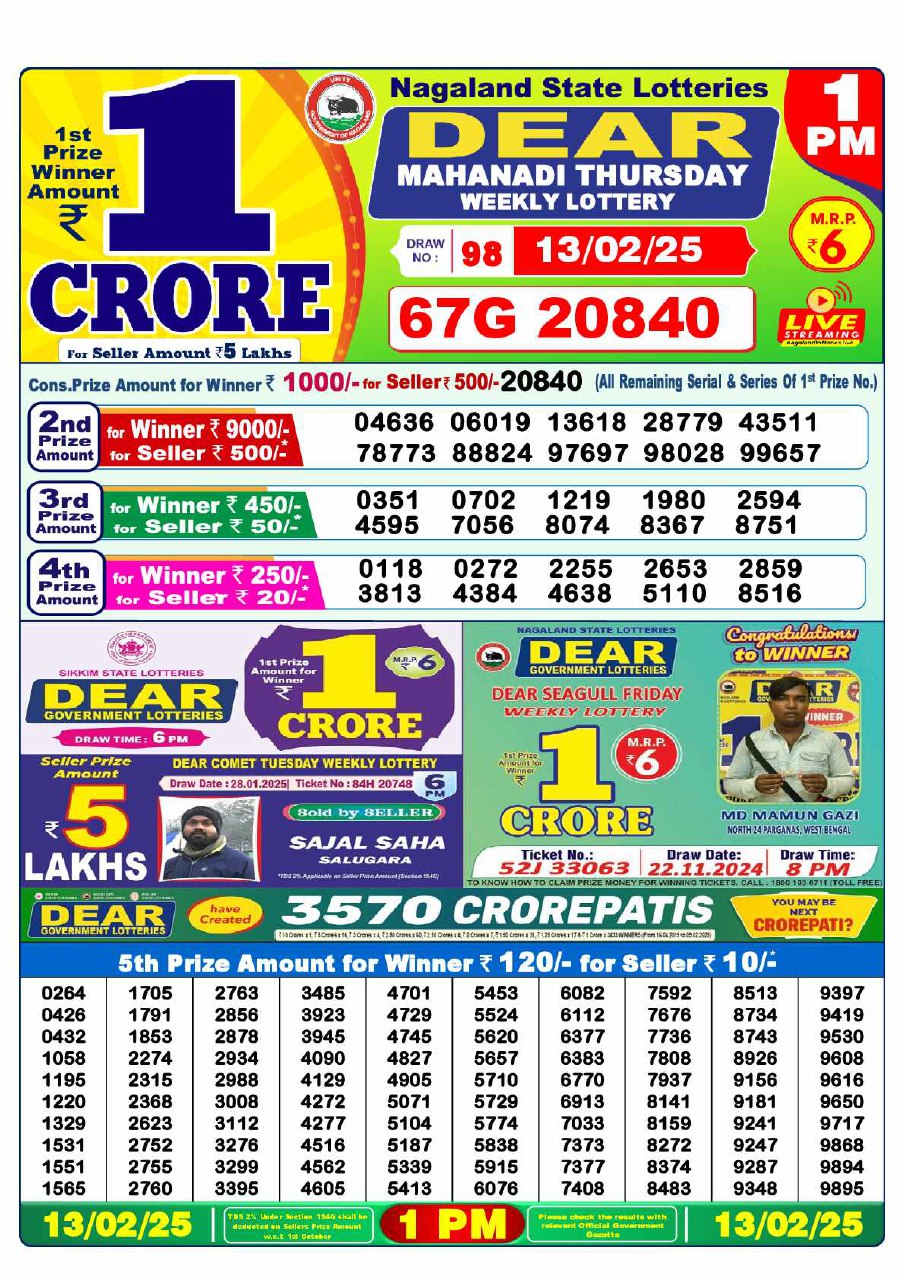 1 PM Lottery Result