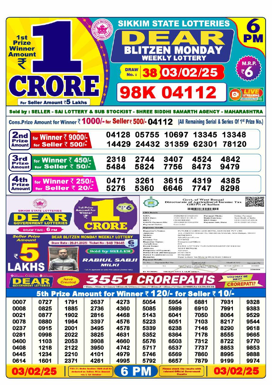 Lottery Sambad 6 PM Result